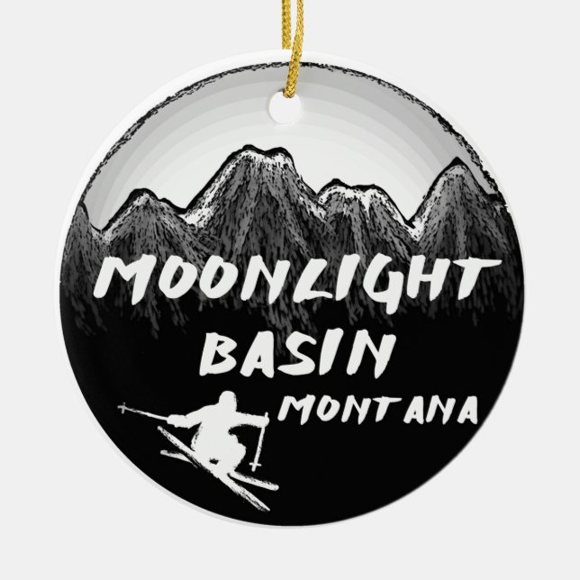 Moonlight Basin Montana skier Julgransprydnad Keramik (Framsidan)