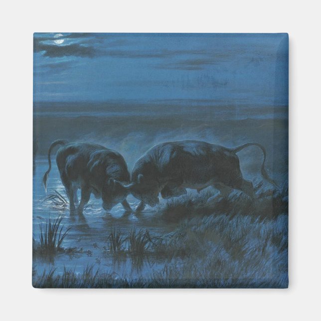 Moonlight Battle (Vatten Buffalo Fighting) Magnet (Framsidan)