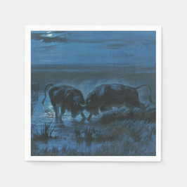 Moonlight Battle (Vatten Buffalo Fighting) Pappersservett