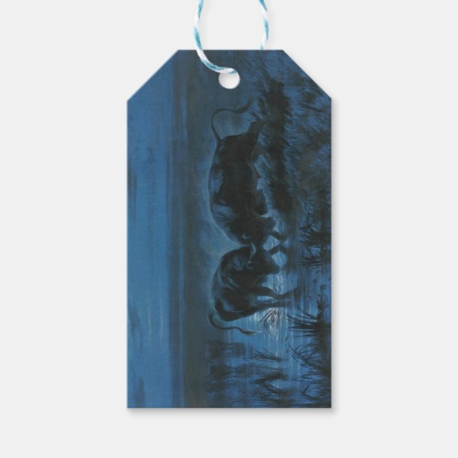 Moonlight Battle (Vatten Buffalo Fighting) Presentetikett (Framsidan)