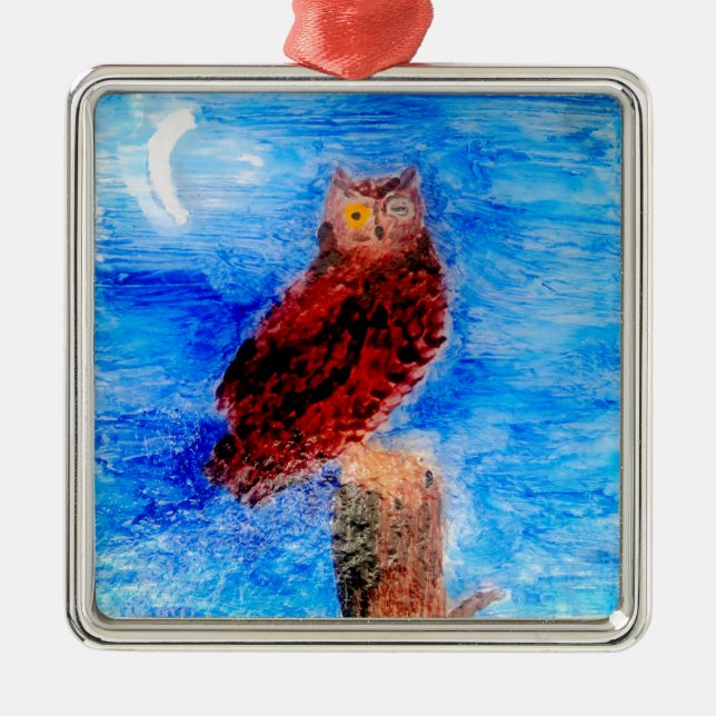 Moonlight Bird Brown Uggla Julgransprydnad Metall (Framsidan)