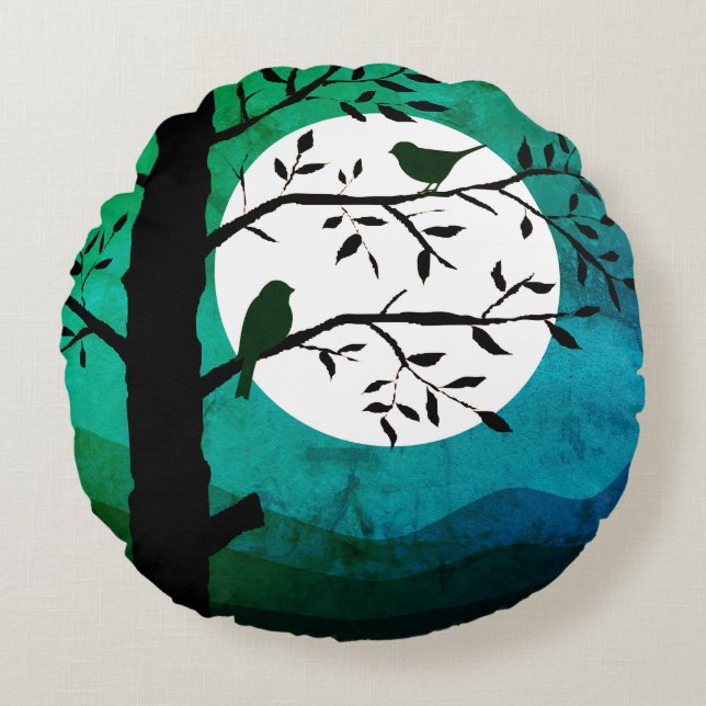 Moonlight Birds Rund Kudde (Framsidan)
