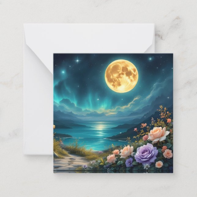 Moonlight blommigt Sea Bay Anteckningskort (Framsida)