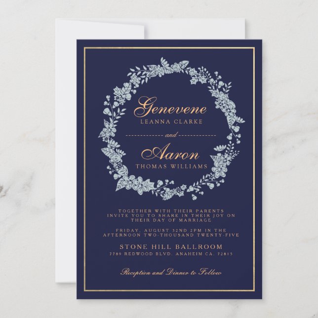 Moonlight Bloom | Deep Navy Wedding bjudande in Inbjudningar (Framsida)