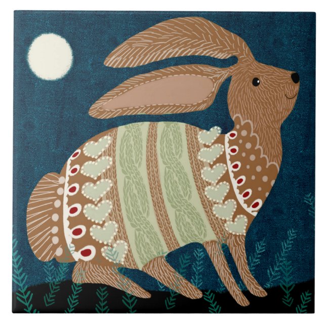 Moonlight Bunny Trivet Kakelplatta (Framsidan)