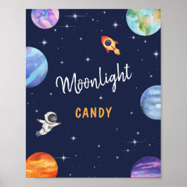Moonlight Candy Space Tema Födelsedagsfest Sign Poster