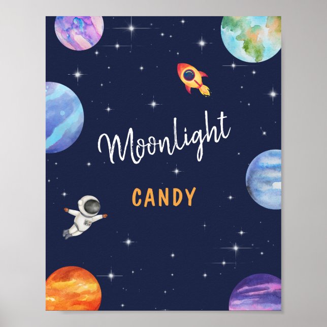 Moonlight Candy Space Tema Födelsedagsfest Sign Poster (Framsidan)