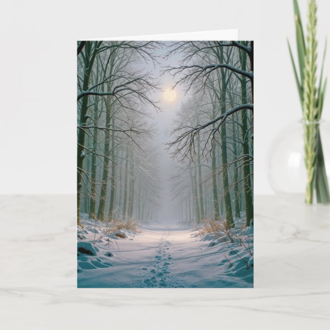 Moonlight Christmas Footprints In a Snowy Forest Kort (Framsida)