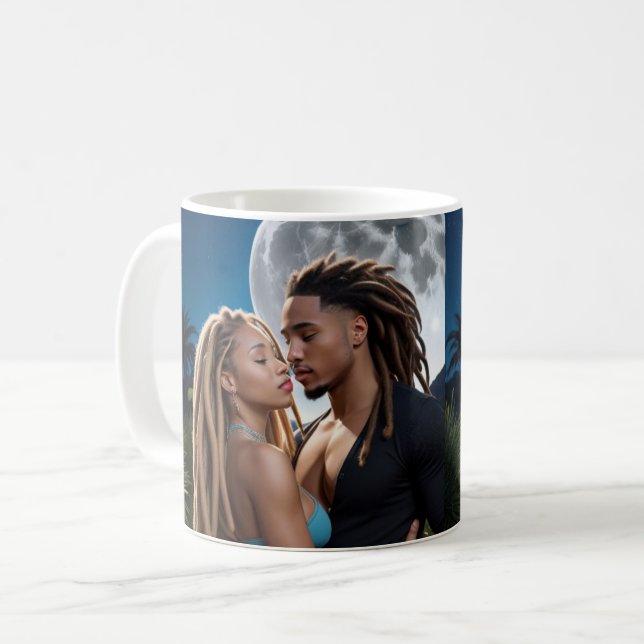Moonlight Couple Love Mug – Romantic Digital Art  Kaffemugg (Framsida vänster)