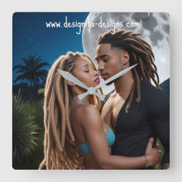 Moonlight Couple  – Romantic Digital Art  Fyrkantig Klocka