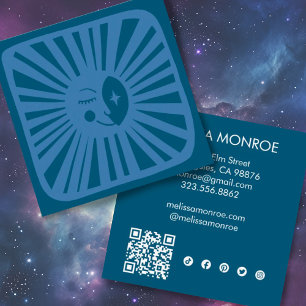 Moonlight Cute Charming Blue Social Media QR-kod Fyrkantigt Visitkort