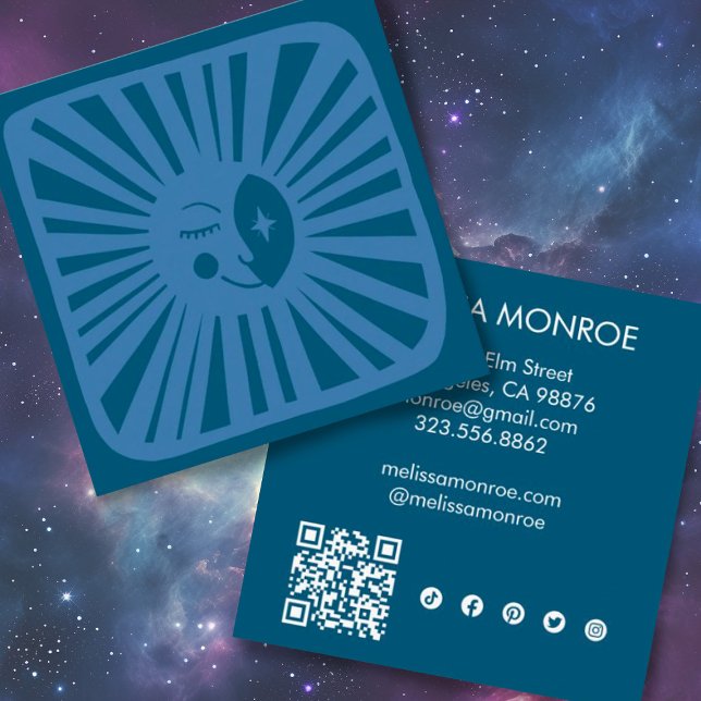 Moonlight Cute Charming Blue Social Media QR-kod Fyrkantigt Visitkort (Skapare uppladdad)