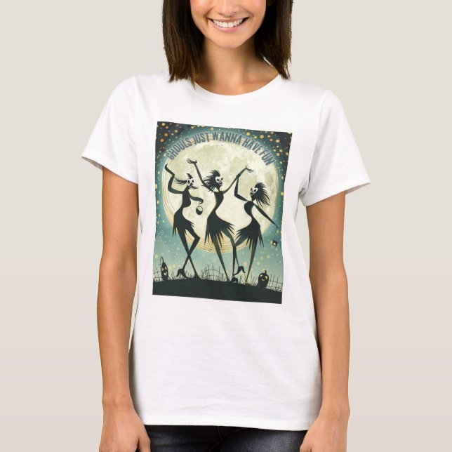 Moonlight Dance - Spooky Witch Trio under Fullt T Shirt (Framsida)