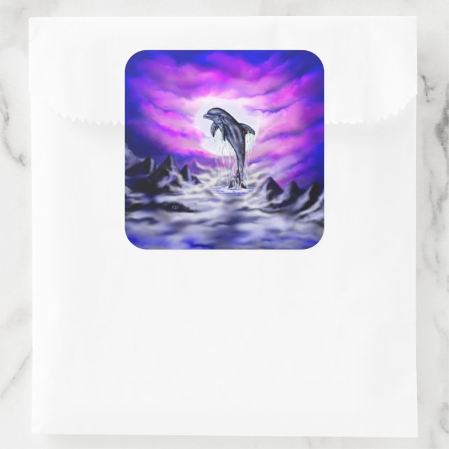 Moonlight Dolphin Fyrkantigt Klistermärke (Väska)