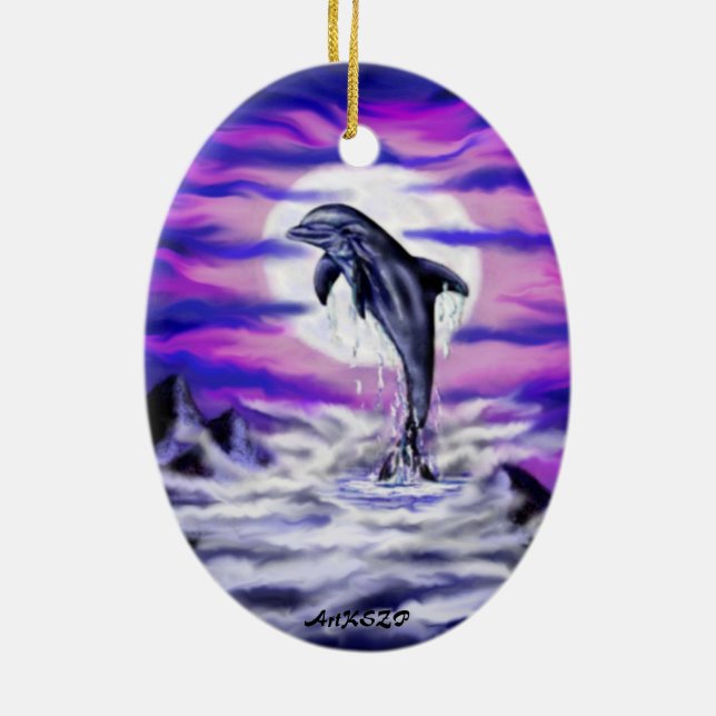 Moonlight Dolphin Julgransprydnad Keramik (Baksidan)