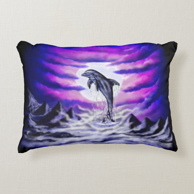 Moonlight Dolphin Prydnadskudde (Framsidan)