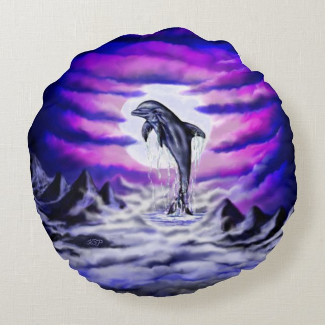 Moonlight Dolphin Rund Kudde (Baksidan)