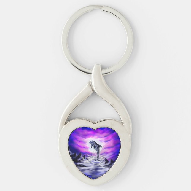 Moonlight Dolphin Twisted Heart Silverfärgad Nyckelring (Framsidan)