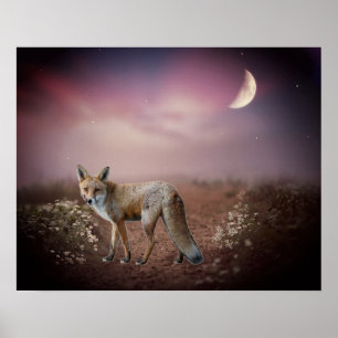 Moonlight Dream Fox Scene Poster