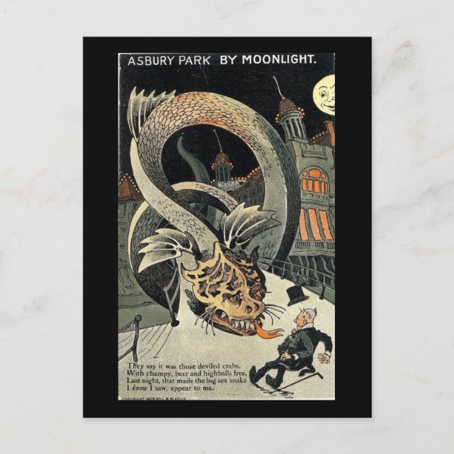 Moonlight för mycket Roligt, Asbury Park, NJ Vinta Vykort (Framsida)