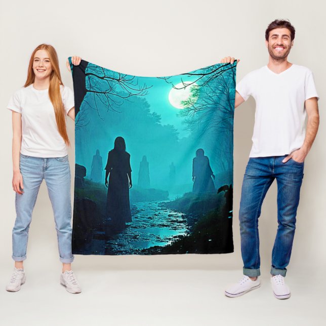 Moonlight Forest Spirits design Fleecefilt (På plats)