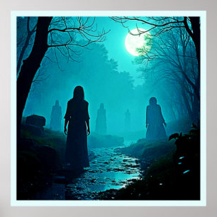 Moonlight Forest Spirits design Poster