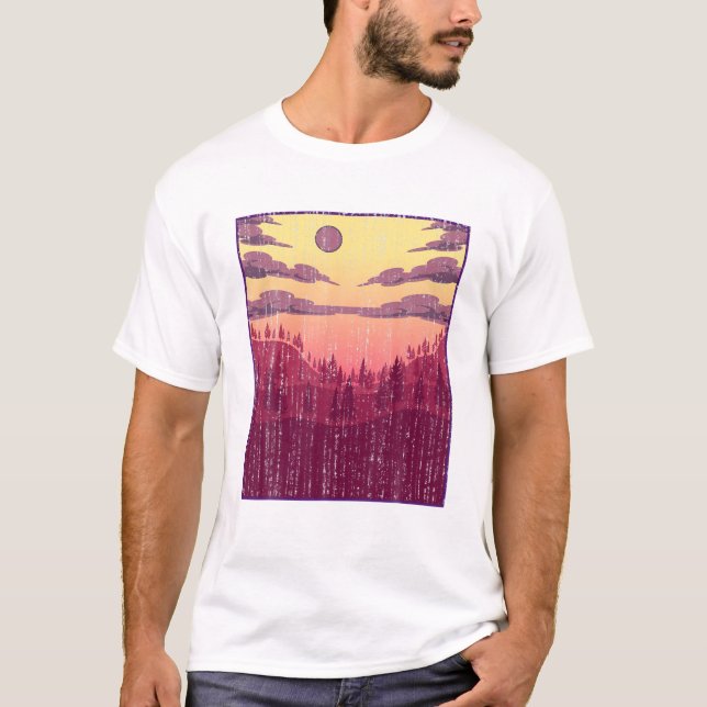 Moonlight Forest Träd Landcape Wildlife Måne Nat T Shirt (Framsida)