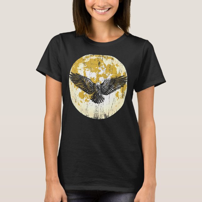 Moonlight Gothic Forest Bird Animal Raven Spooky N T Shirt (Framsida)