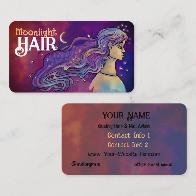 Moonlight Hair-Hair och Nagel Visitkort (Fram/baksida)