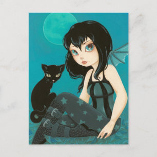 Moonlight Hijinks- Fairy Black-vykort för katter Vykort