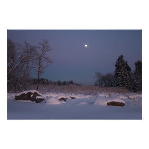 Moonlight i ett havslandskap mitt under vintern CC Fototryck