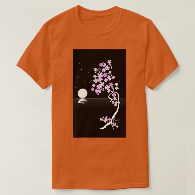 Moonlight Japanese Sakura Cherry Blossom T-Shirt (Design framsida)