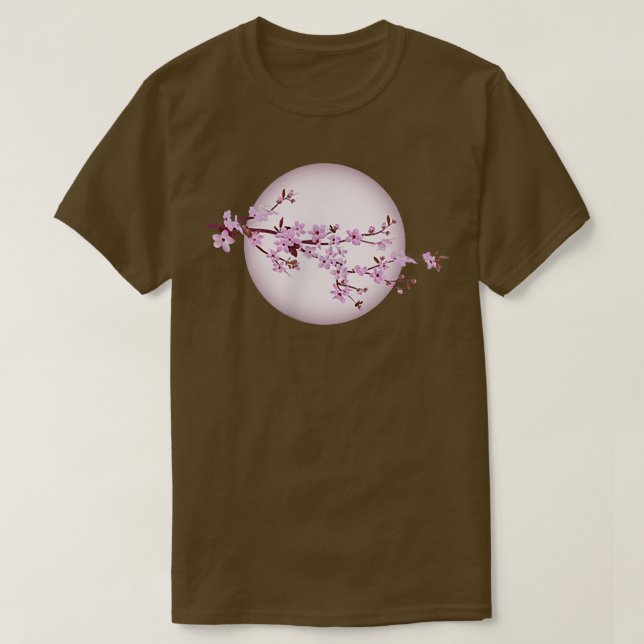 Moonlight Japansk Sakura Cherry Blommar T Shirt (Design framsida)