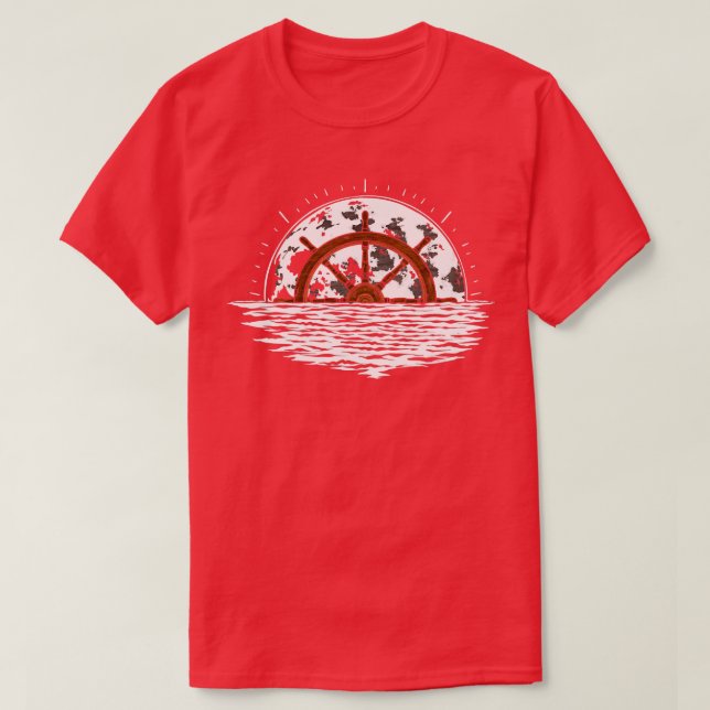 Moonlight Måne Sailboat Steering Wheel Sailing Boa T Shirt (Design framsida)