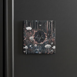 Moonlight Monogram Whimsical Forest Wildblommor Magnet