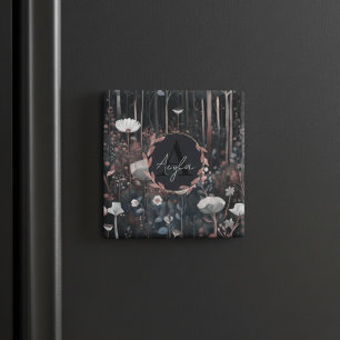 Moonlight Monogram Whimsical Forest Wildblommor Magnet