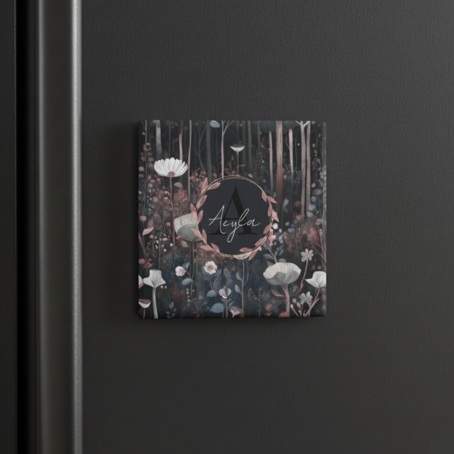 Moonlight Monogram Whimsical Forest Wildblommor Magnet (Skapare uppladdad)