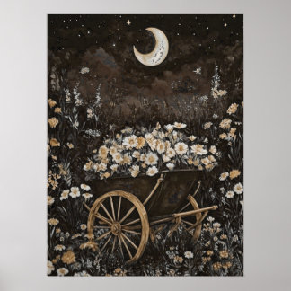 Moonlight Mörk Blommigt Garden Midnight Forest Poster