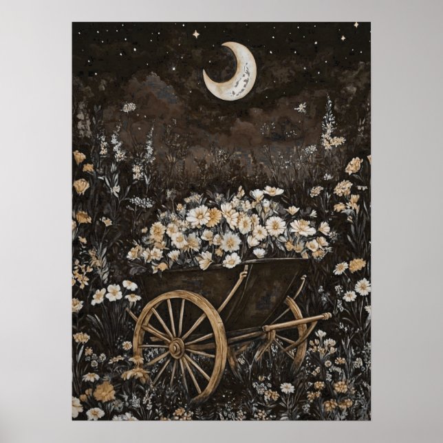 Moonlight Mörk Blommigt Garden Midnight Forest Poster (Framsidan)
