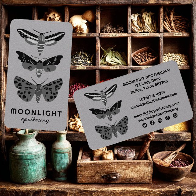Moonlight MOTHS Gotisk Apotekare Växtläkare  Visitkort (Moonlight MOTHS Gothic Apothecary Herbalist Business Card
)