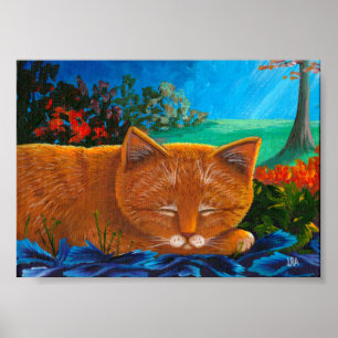 Moonlight Orange Tabby katt Art Poster