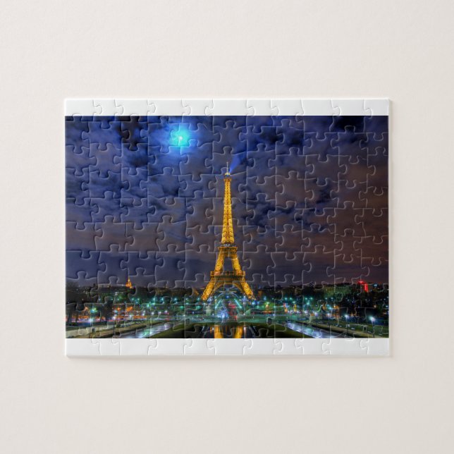 Moonlight över Eiffel Torn puzzle Pussel (Horisontell)
