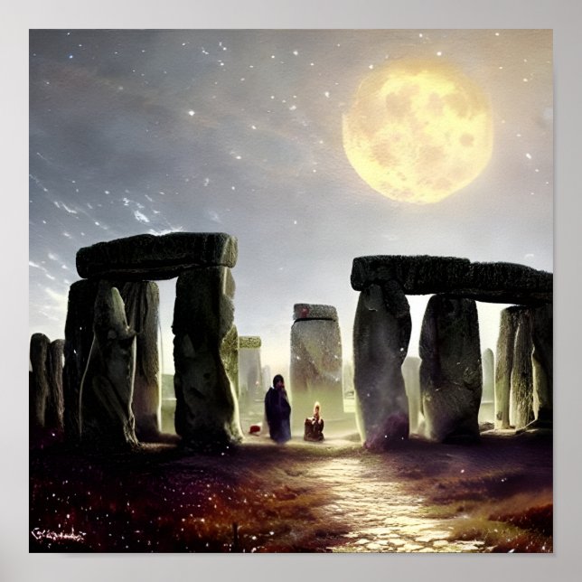 Moonlight over Stonehenge Digital Art Poster (Framsidan)