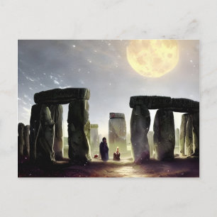 Moonlight over Stonehenge Digital Art Vykort