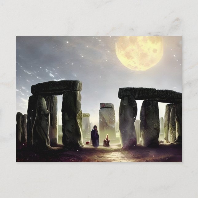 Moonlight over Stonehenge Digital Art Vykort (Framsida)