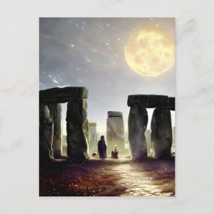 Moonlight over Stonehenge Digital Art Vykort