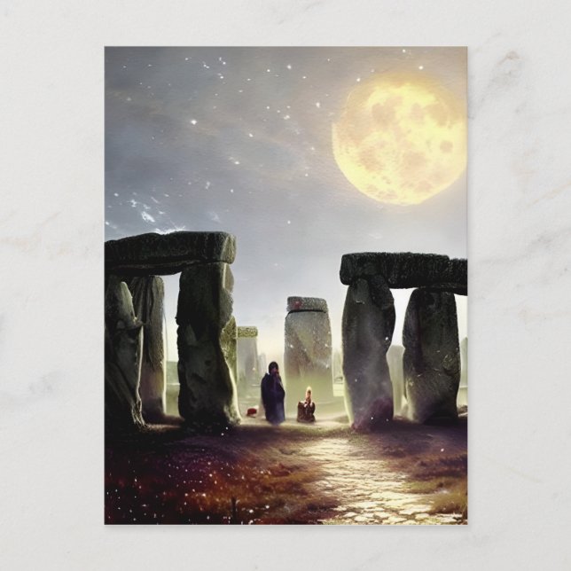 Moonlight over Stonehenge Digital Art Vykort (Framsida)