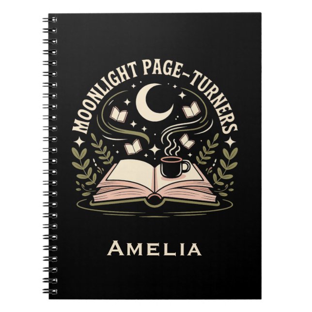 Moonlight Page Turners Läsa Journal med Namn Anteckningsbok (Framsidan)