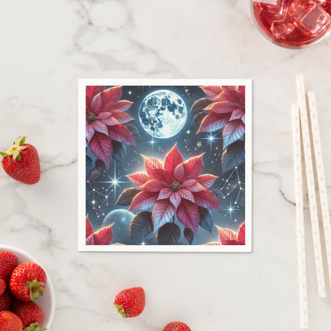 Moonlight Poinsettia Blommönster Decoupage Pappersservett (Insitu)