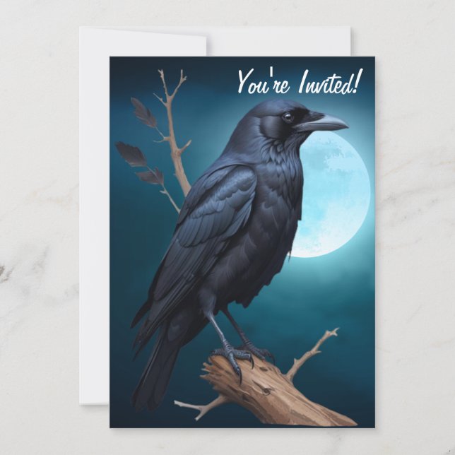 Moonlight Raven Halloween Inbjudningar (Framsida)